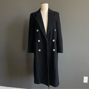 Bert Newman Petite Wool Coat 4 Black Double Breasted Minimal Luxe Classic Preppy